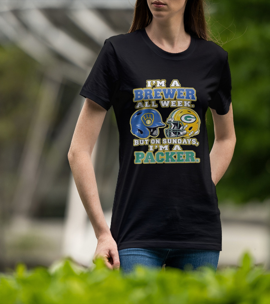 I'm A Brewer All Week But On Sundays I'm A Packer Helmet T-Shirt