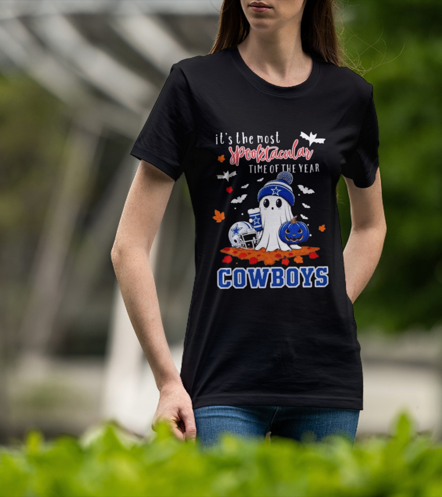 It's The Most Spooktacular Time Of The Year Cowboys Halloween Ghost Pumpkin Football T-Shirt