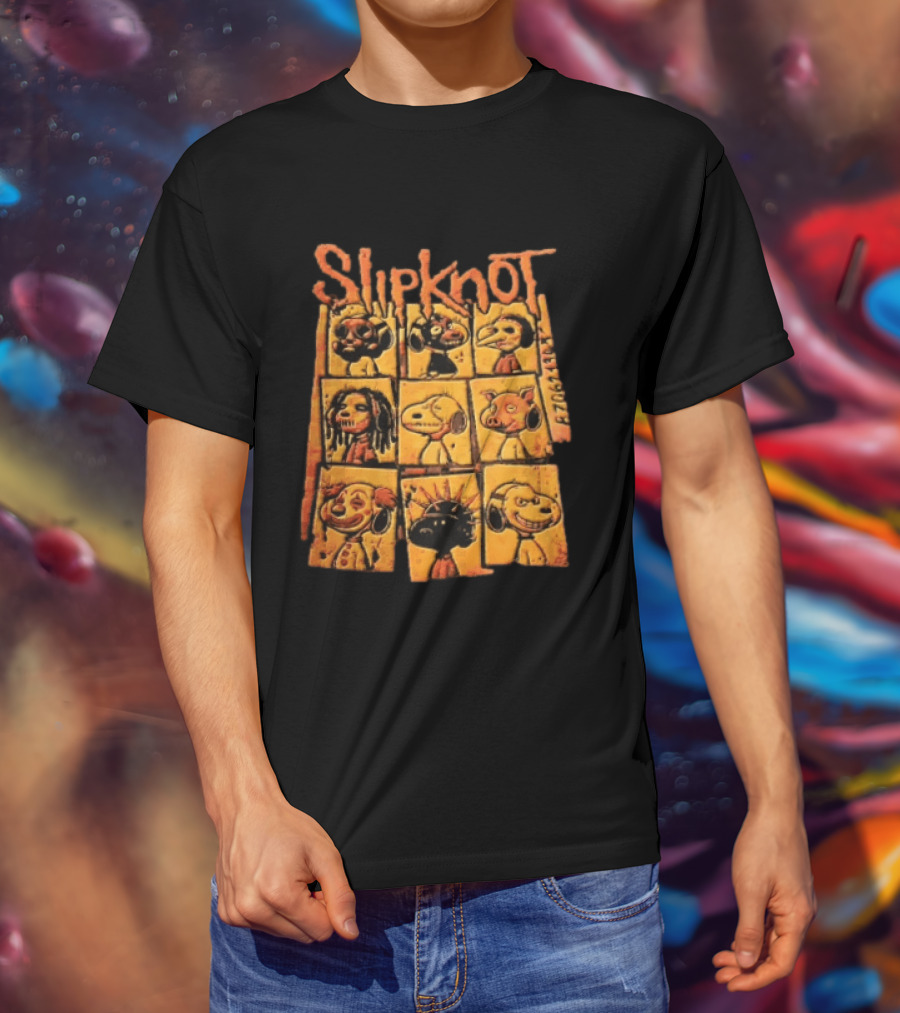 Slipknot Characters In Panels With Numbers And Cartoon Faces T-Shirt