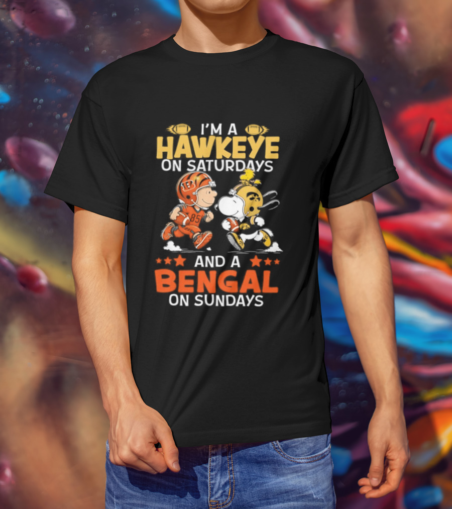 Iowa Hawkeyes Saturdays And Cincinnati Bengals Sundays Snoopy Charlie Brown T-Shirt