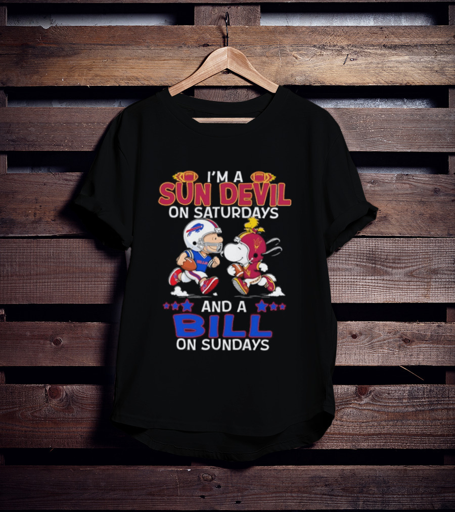 I'm A Sun Devil On Saturdays And A Bill On Sundays Football Fans Snoopy Charlie Brown T-Shirt