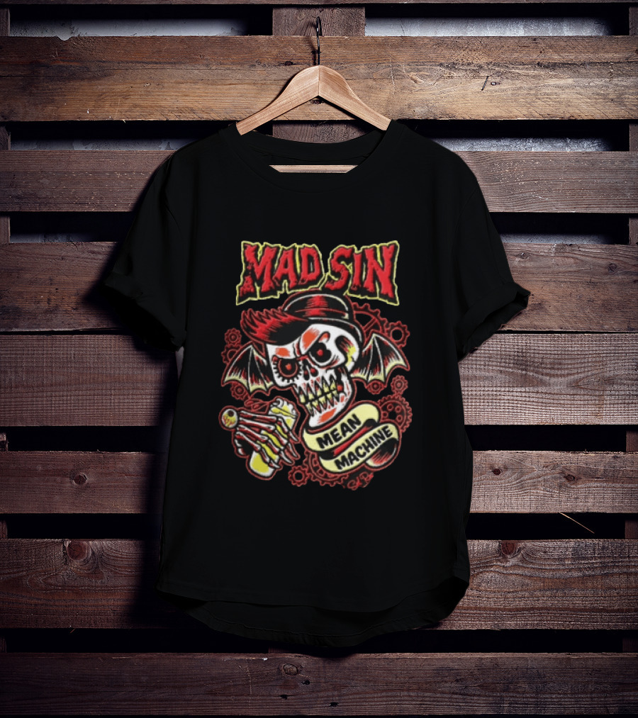 Mad Sin Mean Machine Skull Skeleton Beer T-Shirt