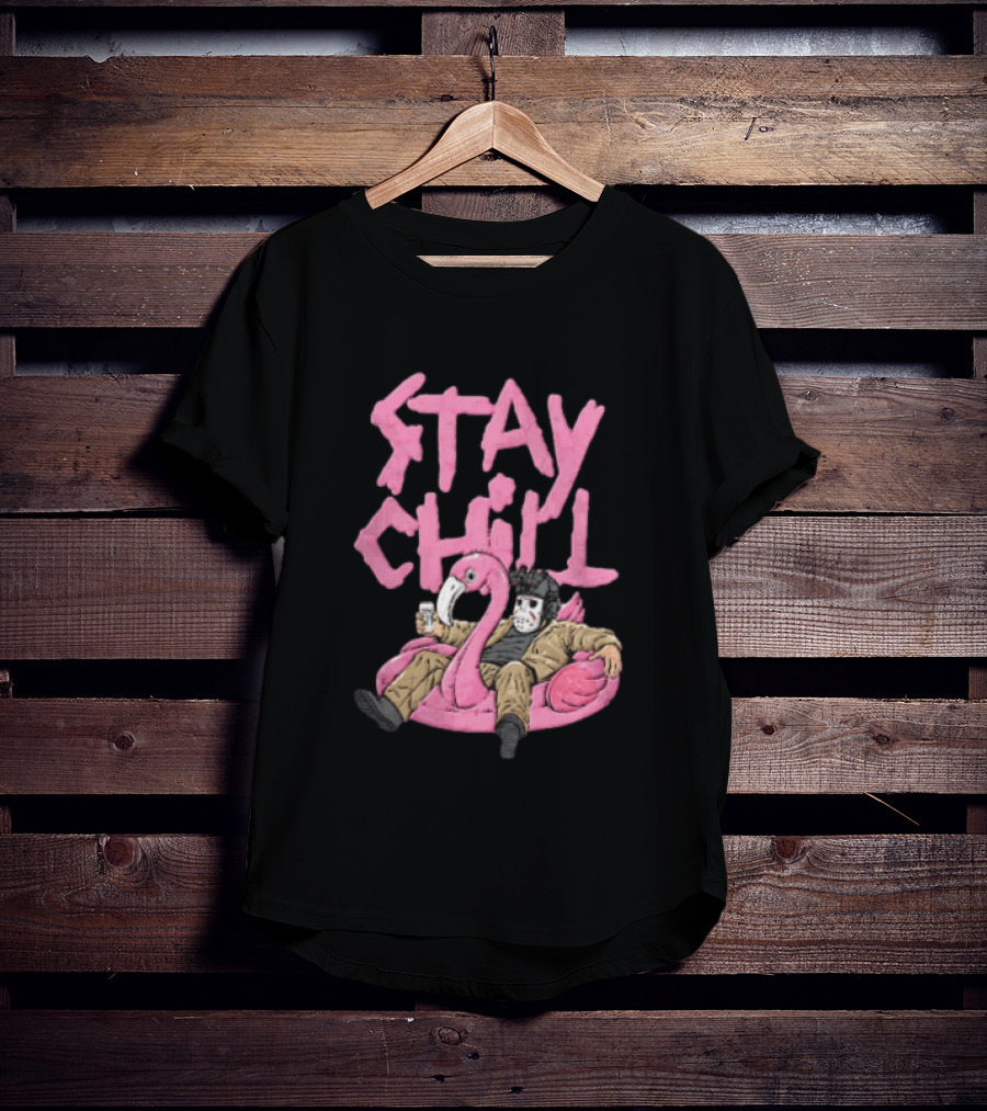 Stay Chill Jason Voorhees Energy Drink Pink Flamingo Float T-Shirt
