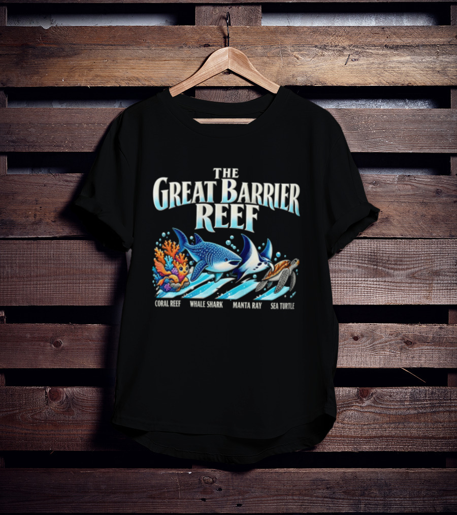 The Great Barrier Reef Coral Reef Whale Shark Manta Ray Sea Turtle Ocean Wildlife T-Shirt