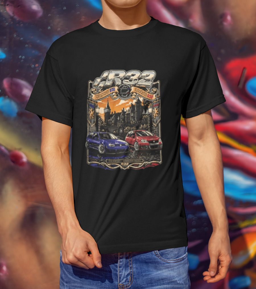 R32 Sudlichter Nordlichter Castle Blue Car Red Car Pure Heritage Modern Performance T-Shirt