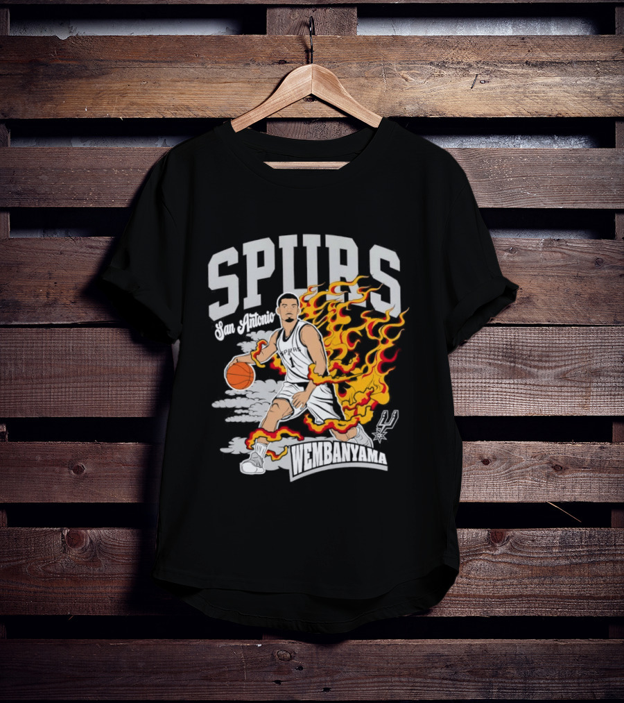 Victor Wembanyama San Antonio Spurs No 1 Basketball Flames Caricature T-Shirt