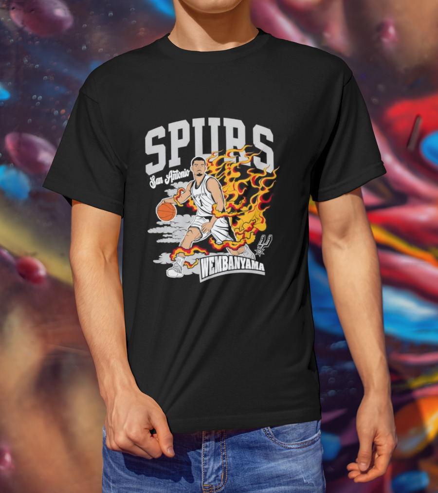 Victor Wembanyama San Antonio Spurs No 1 Basketball Flames Caricature T-Shirt