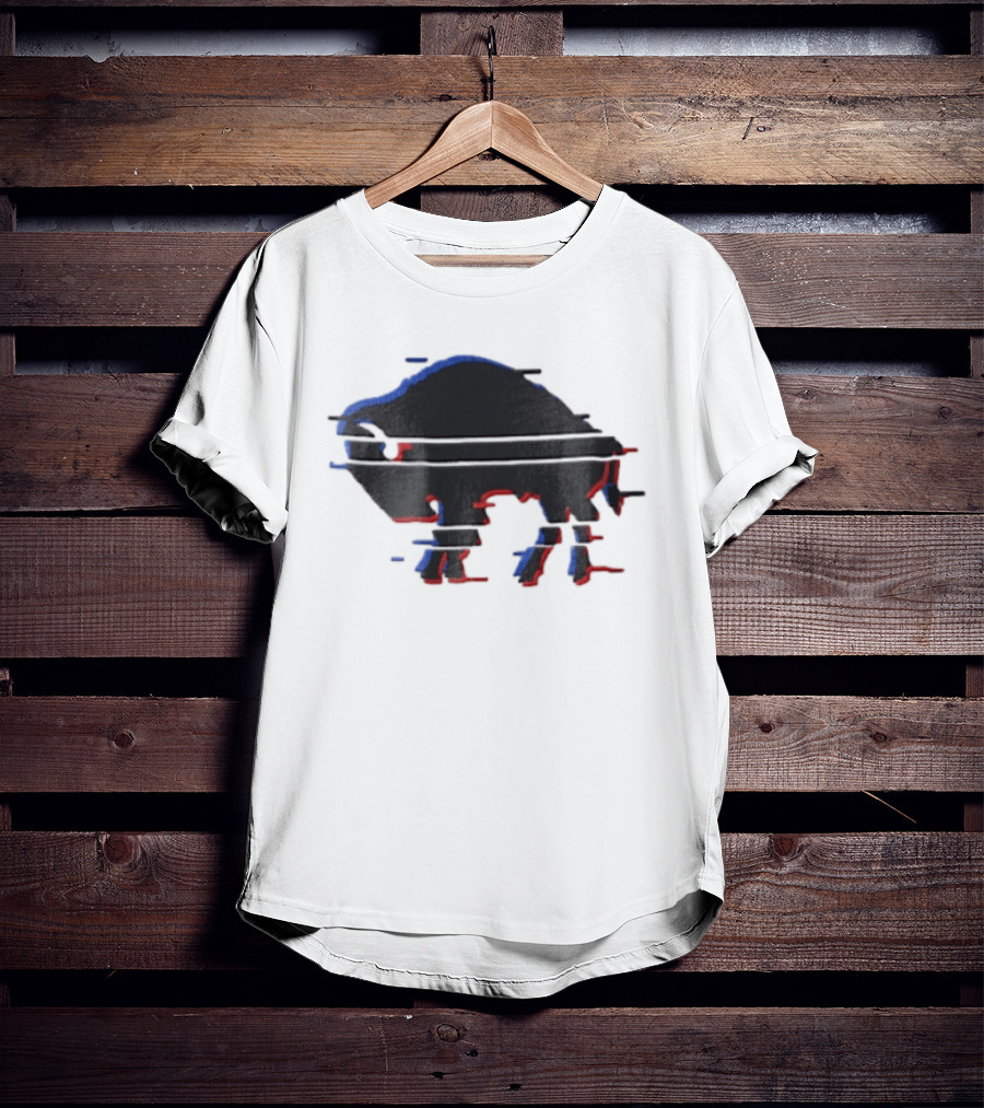 Buffalo Glitch Effect Blue Red Overlay Optical Illusion T-Shirt