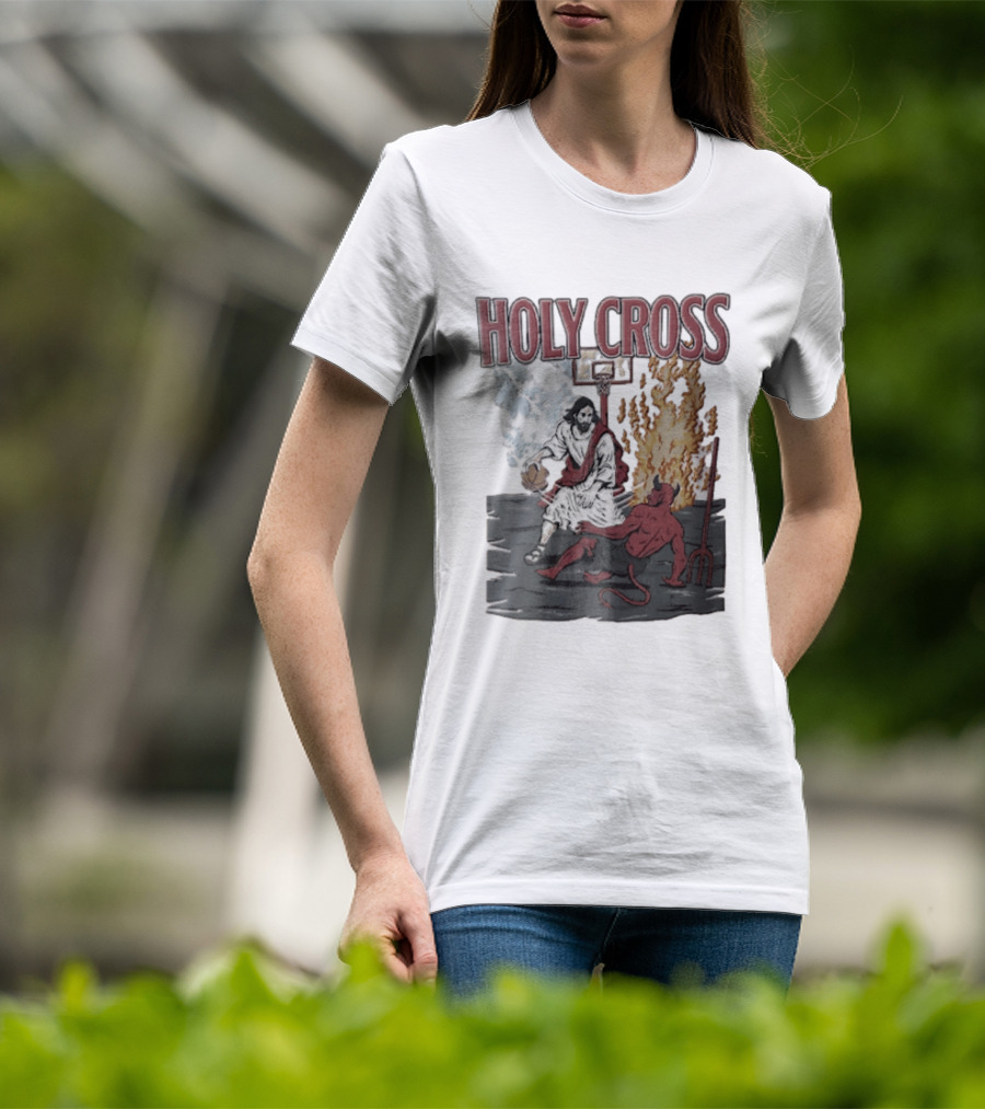 Holy Cross Basketball Player Versus Devil Duel T-Shirt