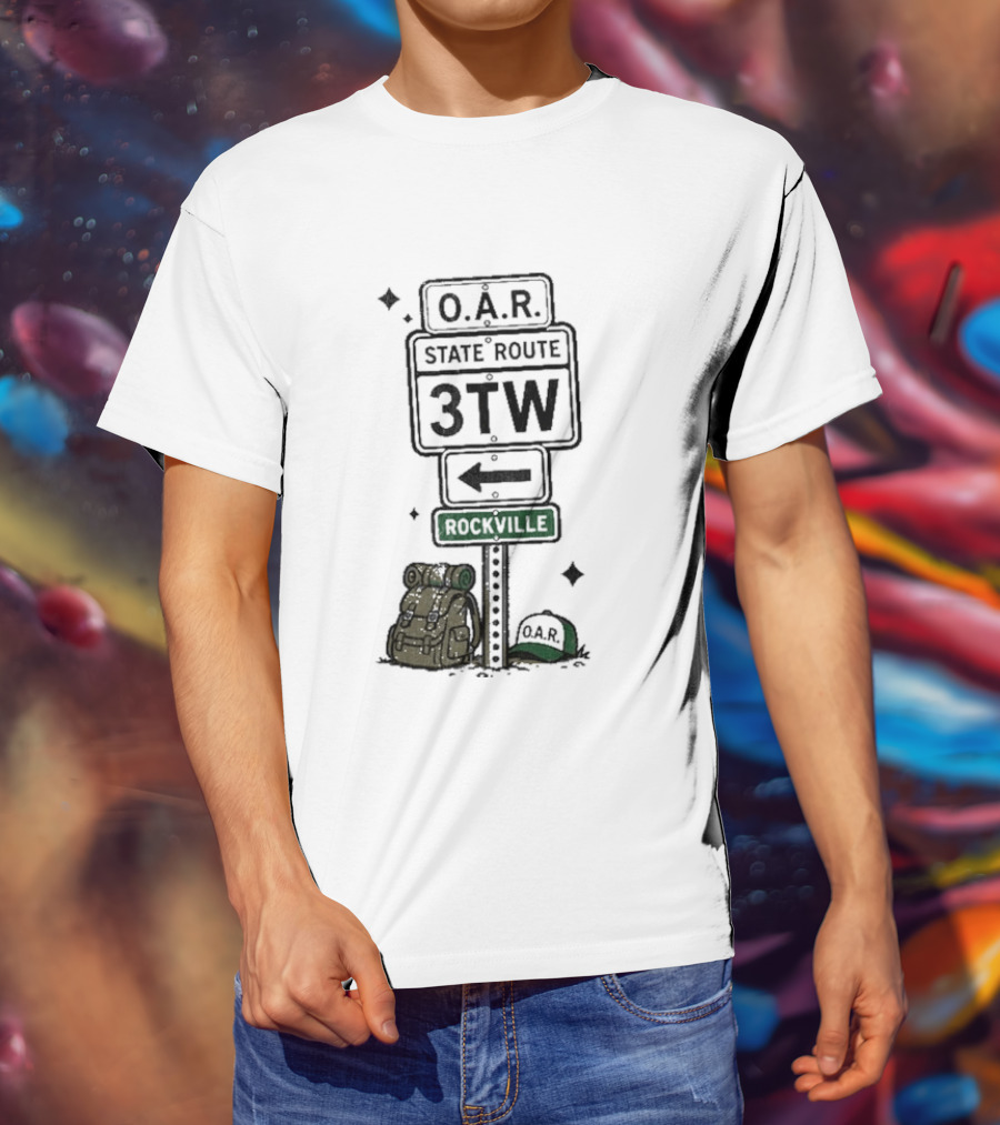 O.A.R. State Route 3TW Rockville Road Sign Backpack Adventure T-Shirt