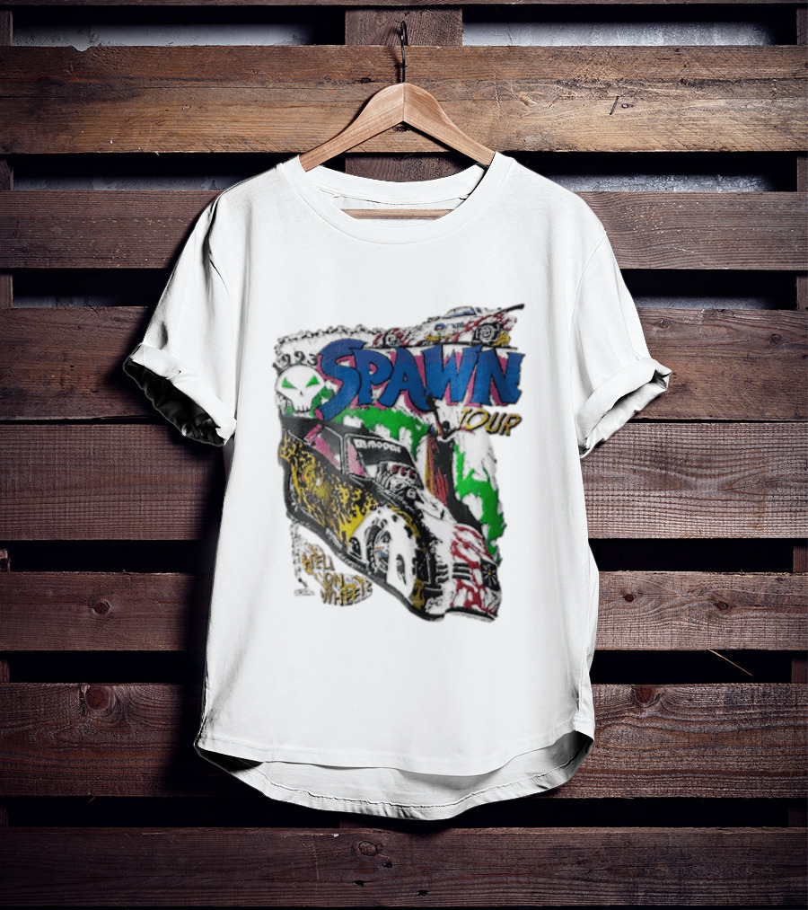 Spawn Tour Hell On Wheels Racing Car Skull Motif T-Shirt