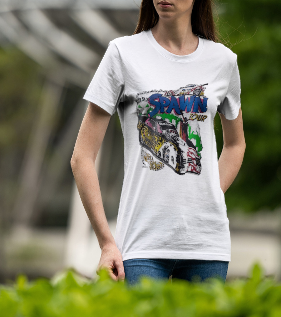 Spawn Tour Hell On Wheels Racing Car Skull Motif T-Shirt