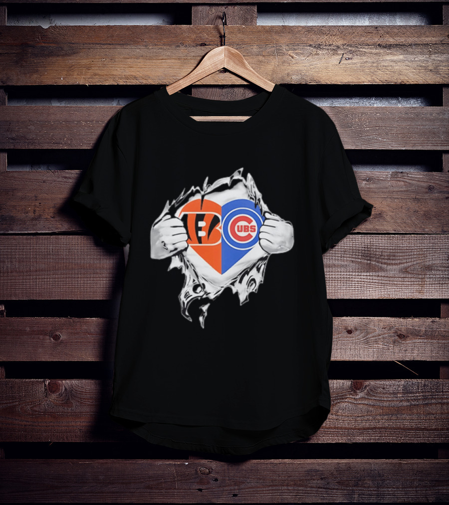 Bengals Cubs Split Heart Tattered T-Shirt