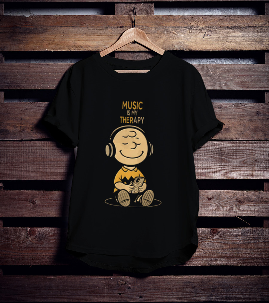 Charlie Brown Listening To Music Is My Therapy T-Shirt