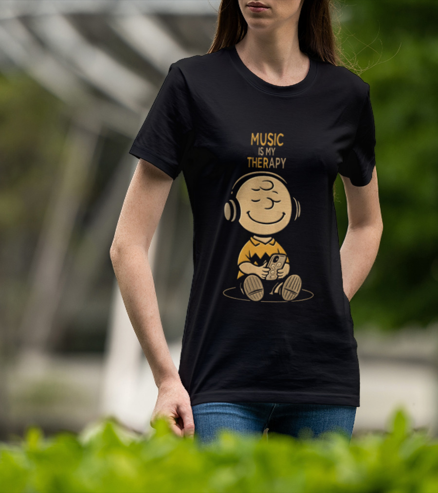 Charlie Brown Listening To Music Is My Therapy T-Shirt