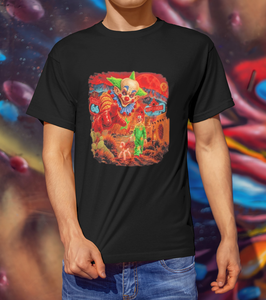Creepy Clown Route 66 Albuquerque New Mexico Halloween Red Sky 2026 T-Shirt