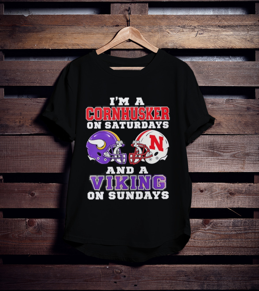 I'm A Cornhusker On Saturdays And A Viking On Sundays Helmet Rivalry T-Shirt