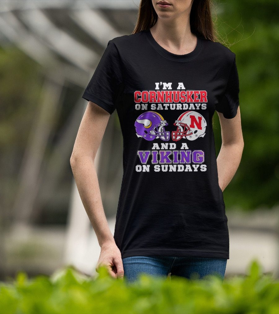 I'm A Cornhusker On Saturdays And A Viking On Sundays Helmet Rivalry T-Shirt