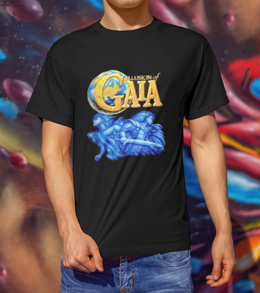 Illusion Of Gaia Earth Globe Blue Figures Sword T-Shirt