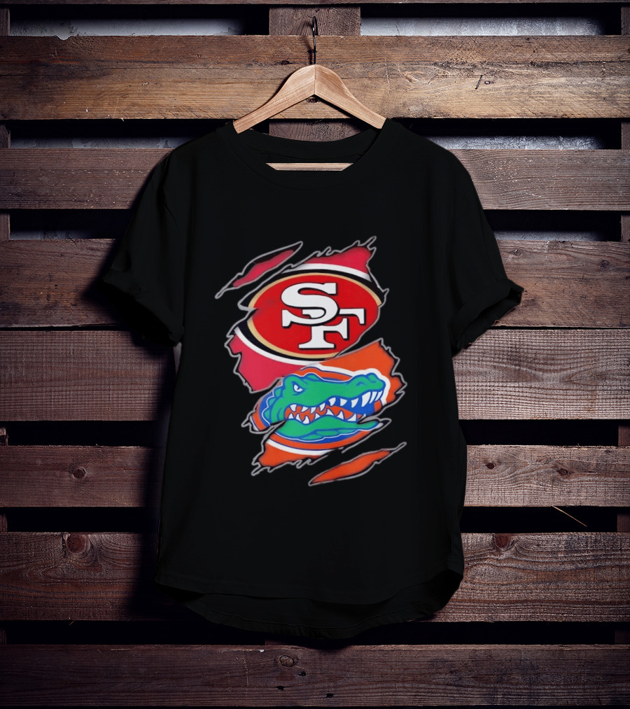 San Francisco 49ers SF Florida Gators Alligator Torn Fabric Football NFL NCAA T-Shirt