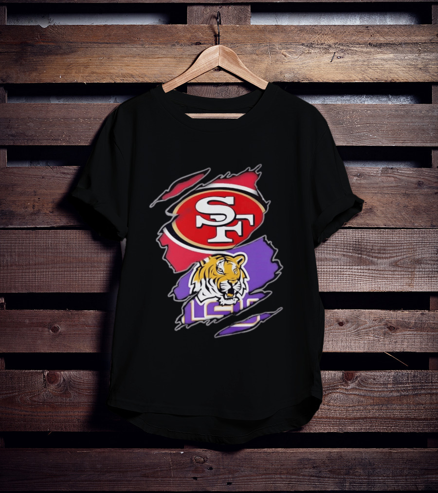 San Francisco 49ers SF And LSU Tigers Tiger Distressed T-Shirt