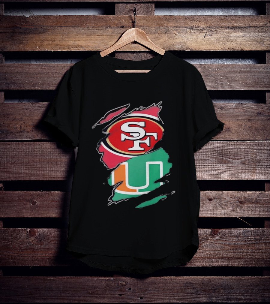 San Francisco 49ers SF And Miami Hurricanes U Distressed Logos T-Shirt