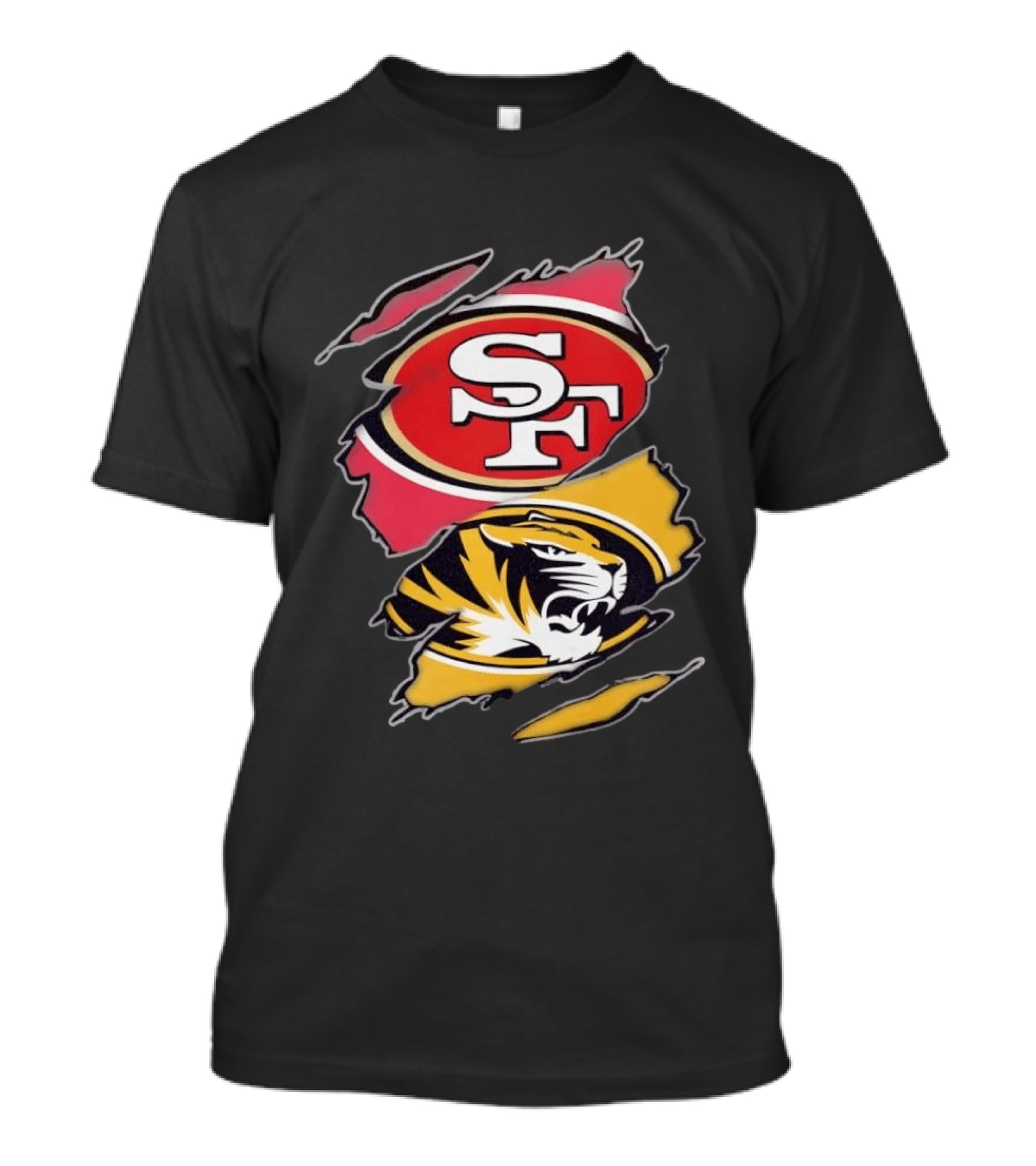 San Francisco 49ers Missouri Tigers Distressed Logo Rip Claw Marks T-Shirt
