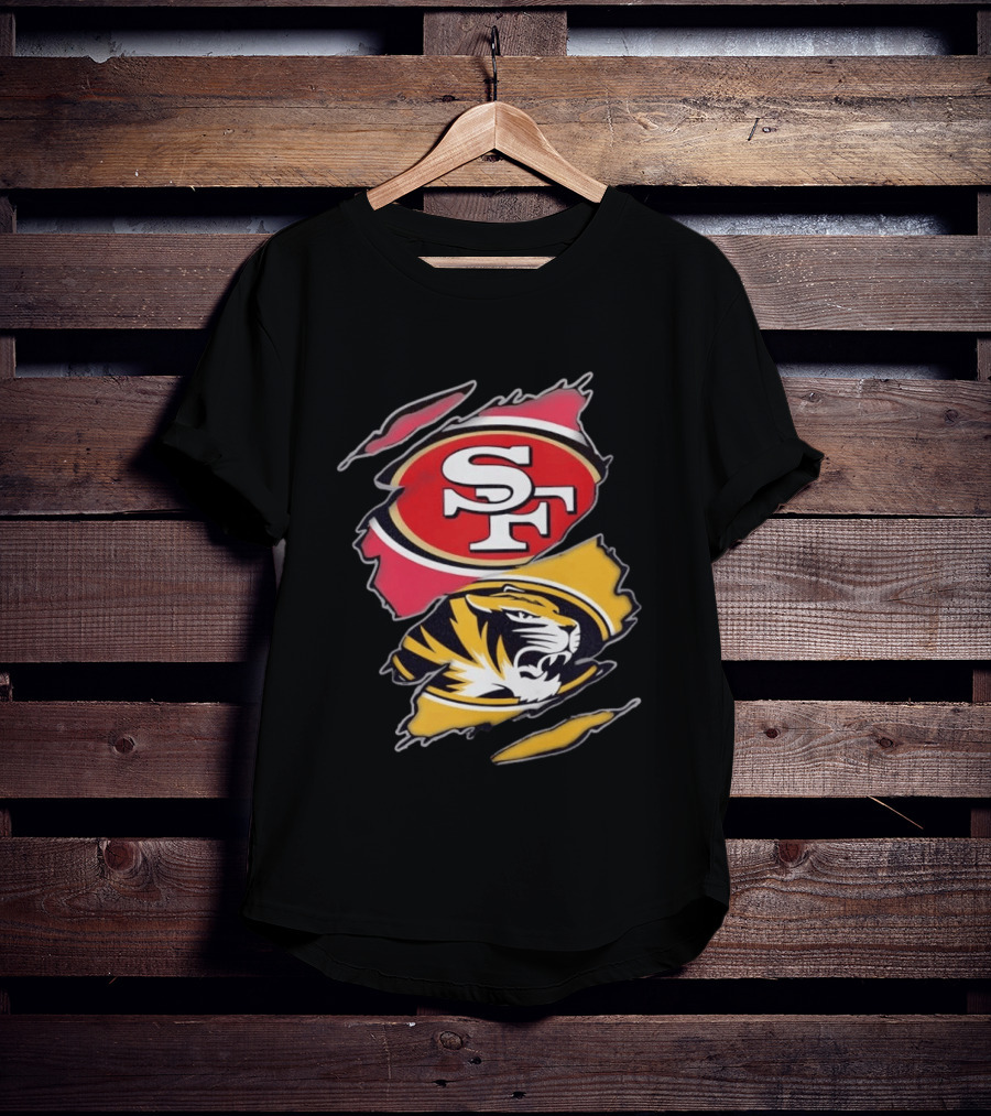 San Francisco 49ers Missouri Tigers Distressed Logo Rip Claw Marks T-Shirt