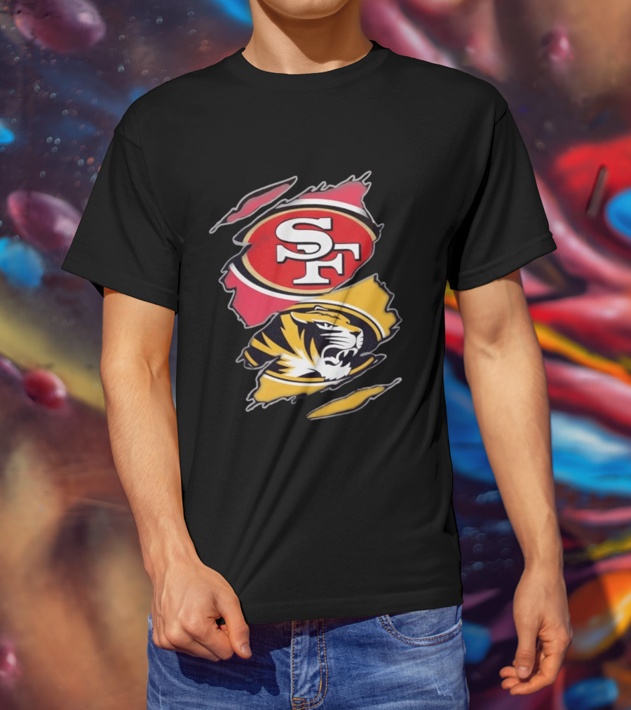 San Francisco 49ers Missouri Tigers Distressed Logo Rip Claw Marks T-Shirt