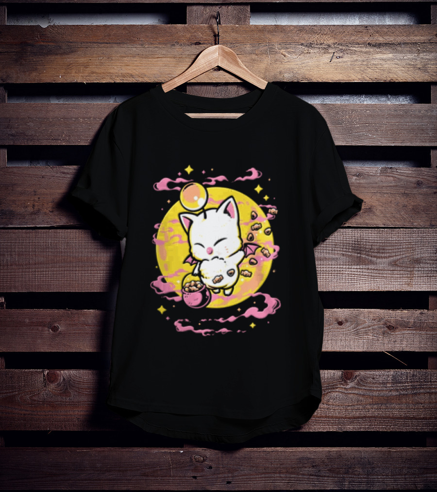 Moogle Cute Character With Candy Bucket And Glowing Yellow T-Shirt