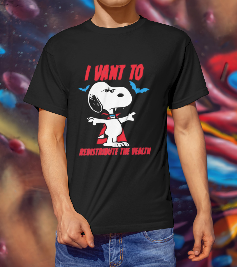 Snoopy I Vant To Redistribute The Wealth Vampire Cape And Bats T-Shirt