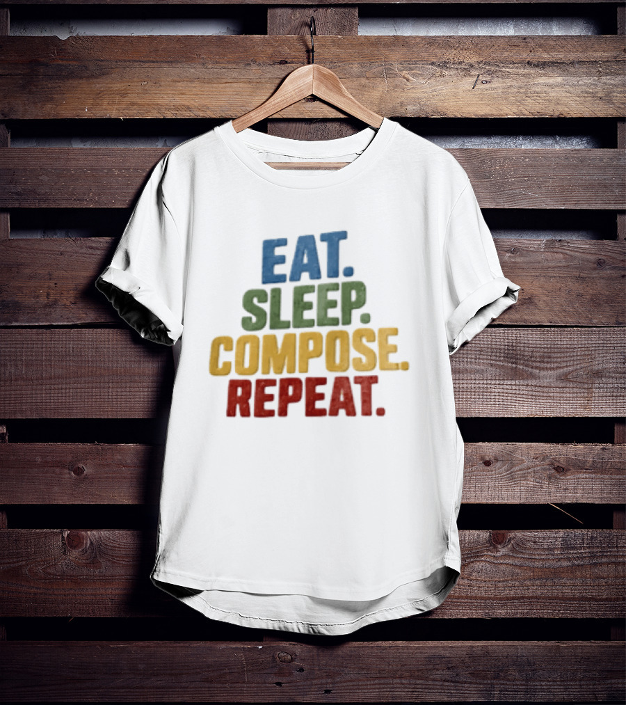 EAT Sleep Compose Repeat Distressed Block Multicolored T-Shirt