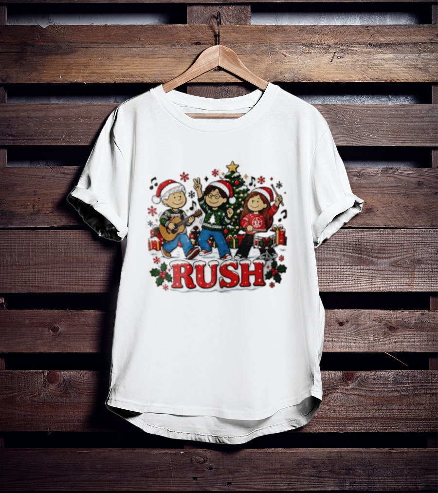 Rush Christmas Cartoon Characters Playing Instruments Festive Holiday Scene T-Shirt