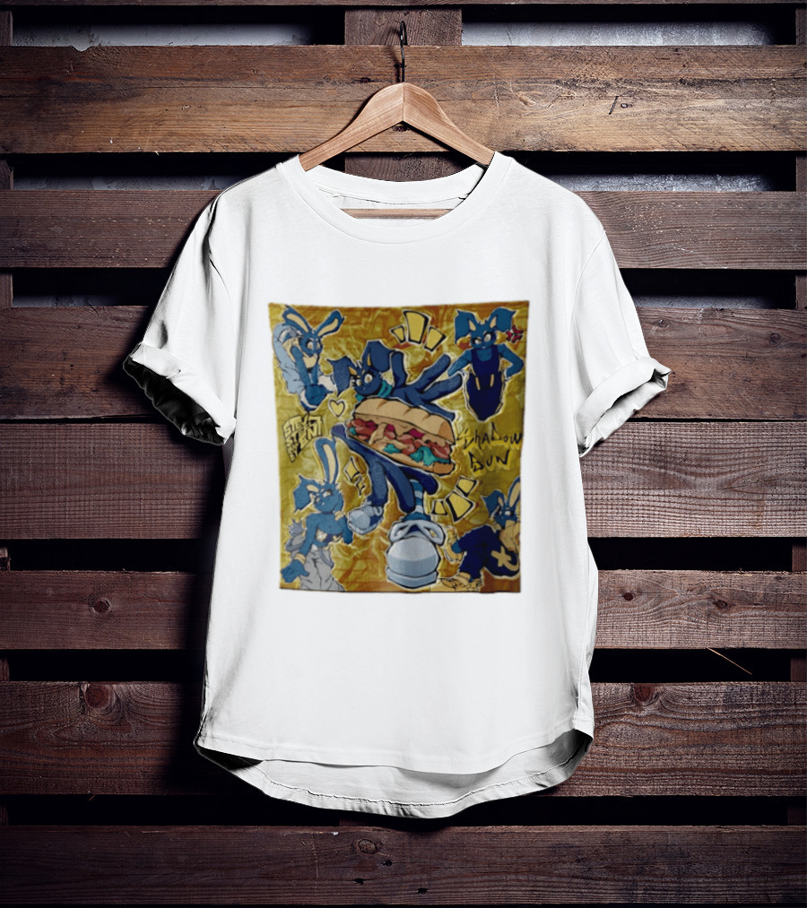 Shadow Bun Blue Rabbit Characters With Sandwich And Stevobeni T-Shirt