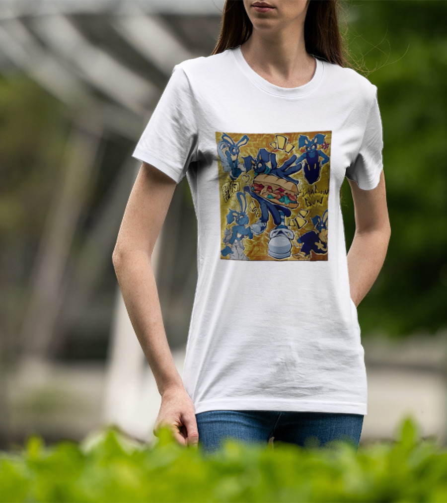 Shadow Bun Blue Rabbit Characters With Sandwich And Stevobeni T-Shirt
