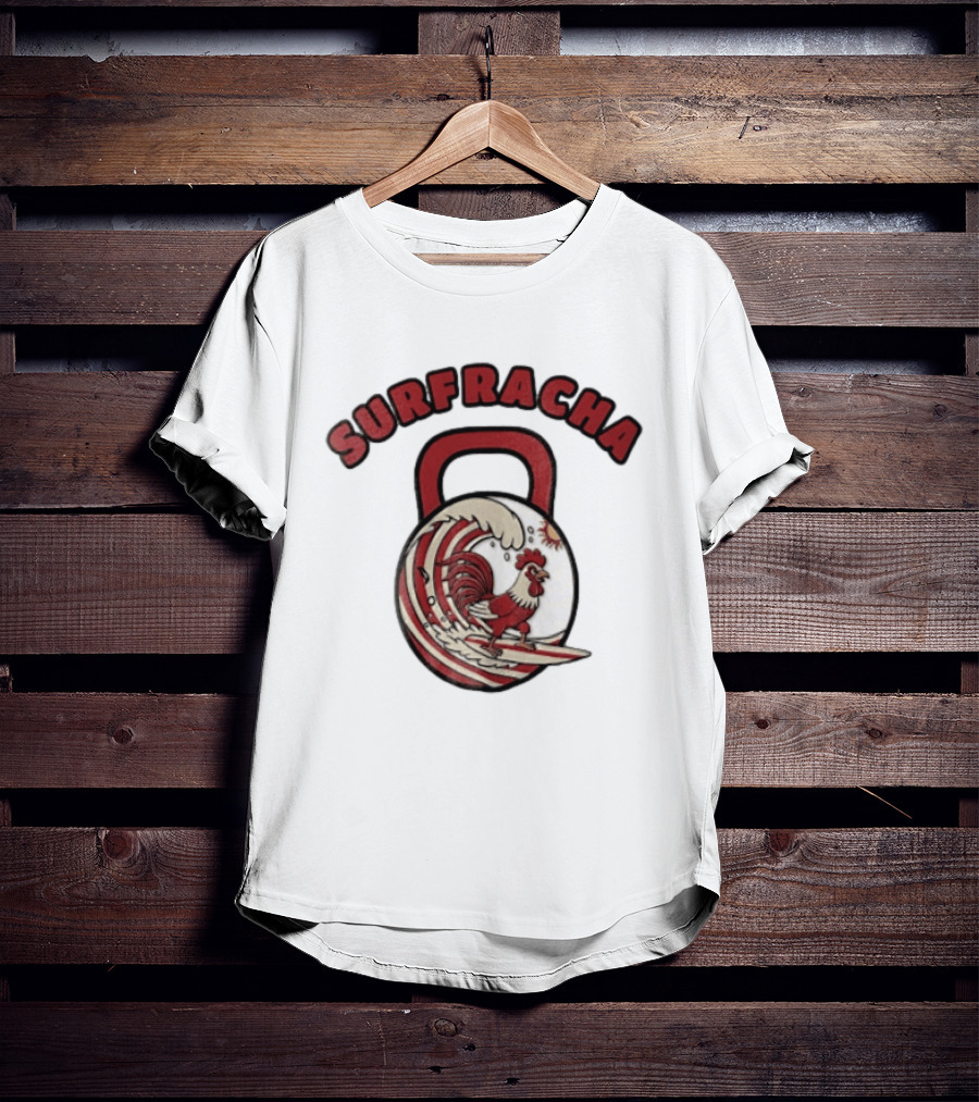 Surfracha Rooster Surfing Wave Kettlebell Sun Adventure T-Shirt