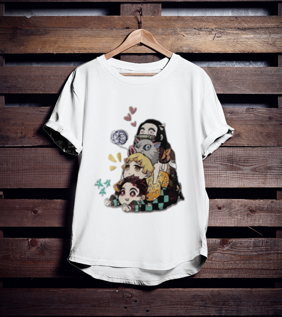 Tanjiro Kamado Zenitsu Agatsuma Inosuke Hashibira Nezuko Hearts Demon Slayer T-Shirt