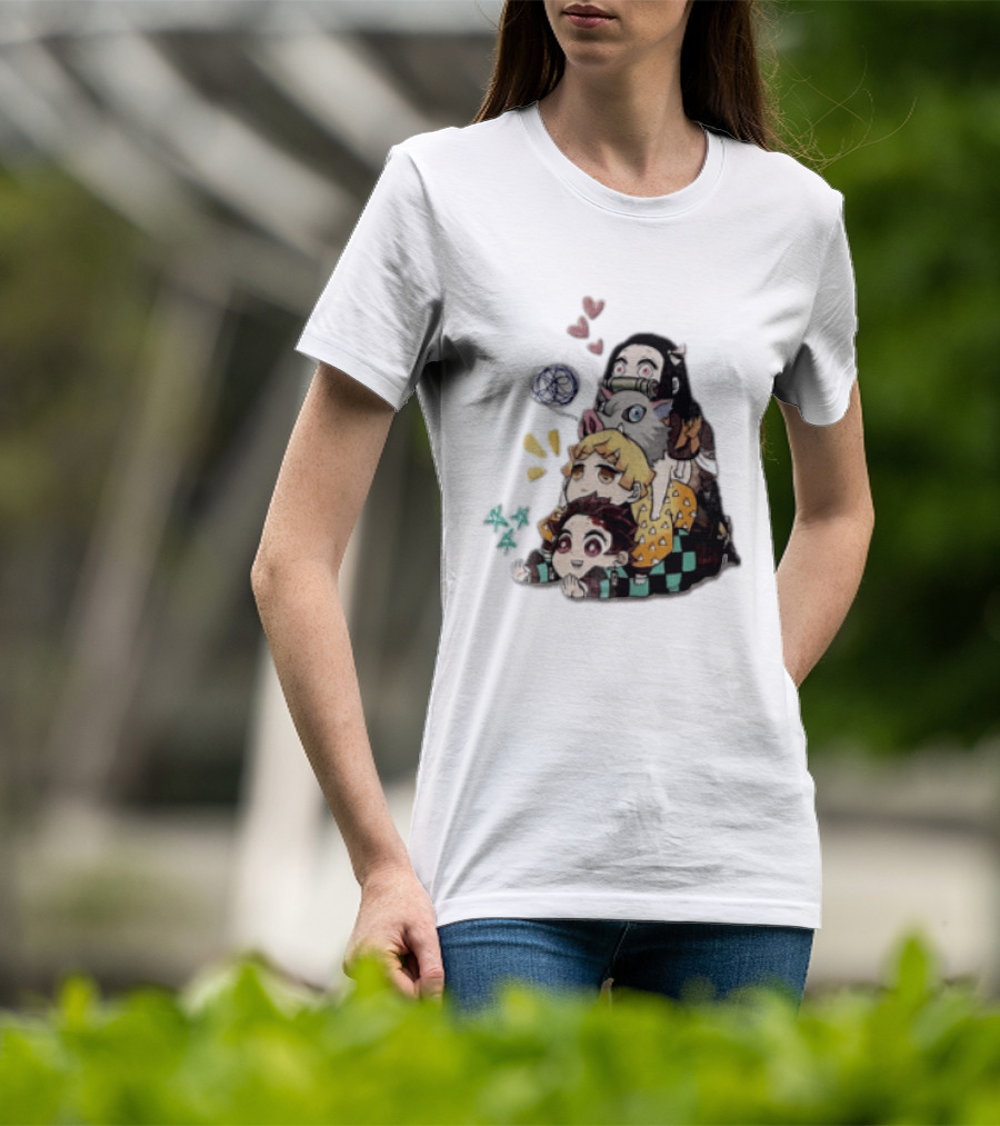 Tanjiro Kamado Zenitsu Agatsuma Inosuke Hashibira Nezuko Hearts Demon Slayer T-Shirt