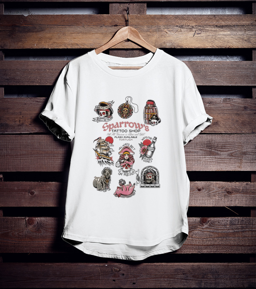 Sparrows Tattoo Shop Pirate Themed Art And Iconic Motifs Collection T-Shirt
