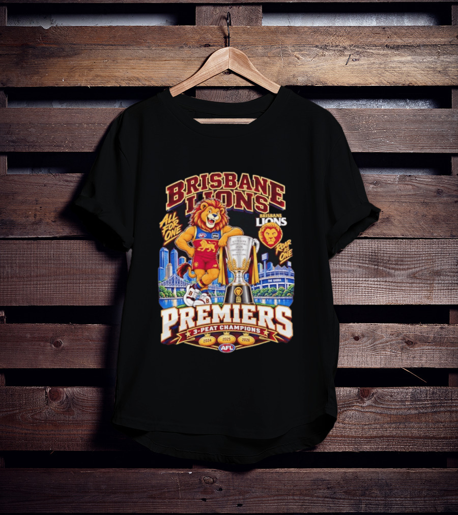Brisbane Lions 2026 AFL Premiers 3 Peat Champions Roar As One T-Shirt