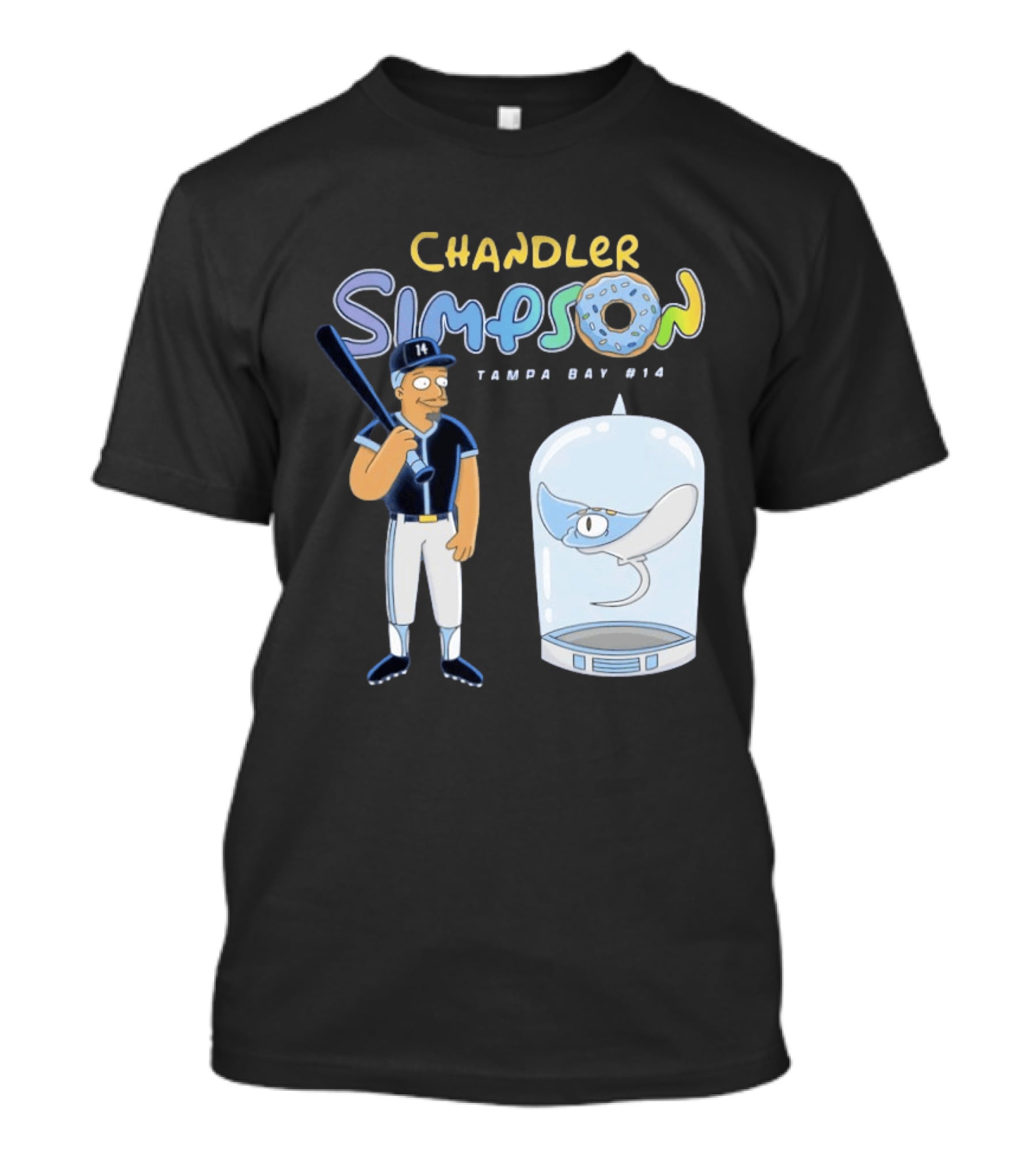 Chandler Simpson Tampa Bay Rays Cartoon Character #14 With Baseball Bat And Manta Ray T-Shirt