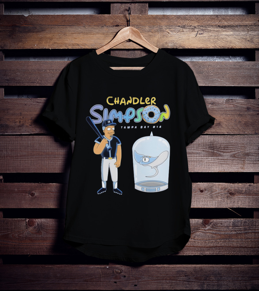 Chandler Simpson Tampa Bay Rays Cartoon Character #14 With Baseball Bat And Manta Ray T-Shirt