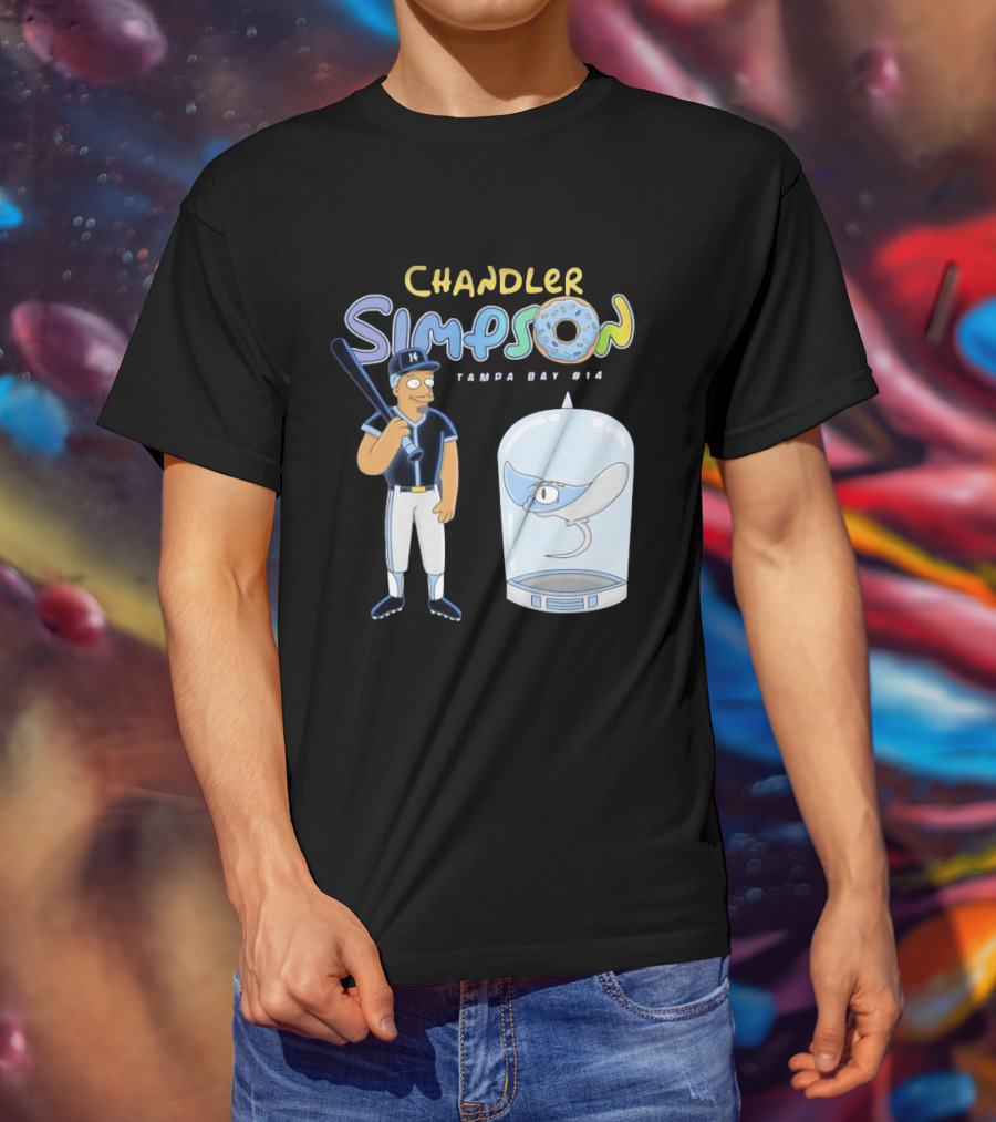 Chandler Simpson Tampa Bay Rays Cartoon Character #14 With Baseball Bat And Manta Ray T-Shirt