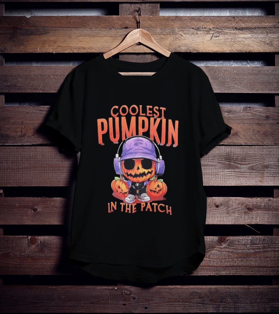 Coolest Pumpkin In The Patch Halloween Pumpkin With Headphones And Sunglasses T-Shirt