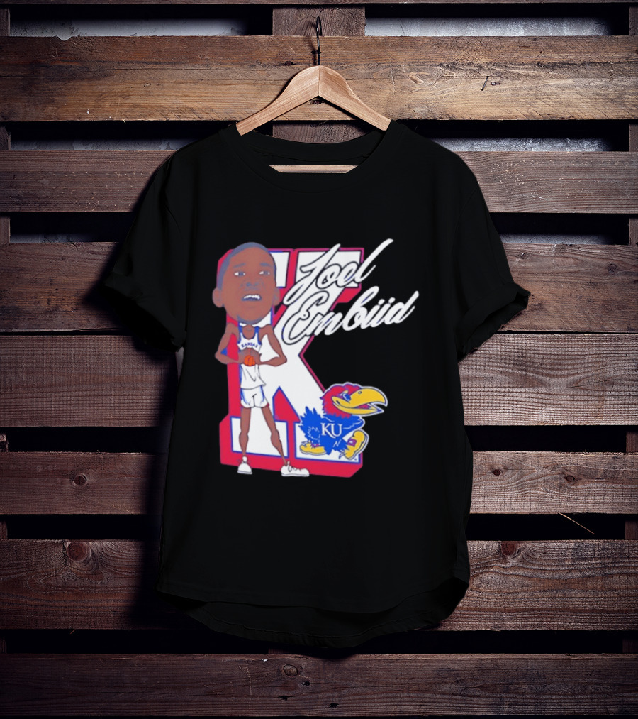 Joel Embiid Kansas Jayhawks KU Cartoon Bobblehead T-Shirt