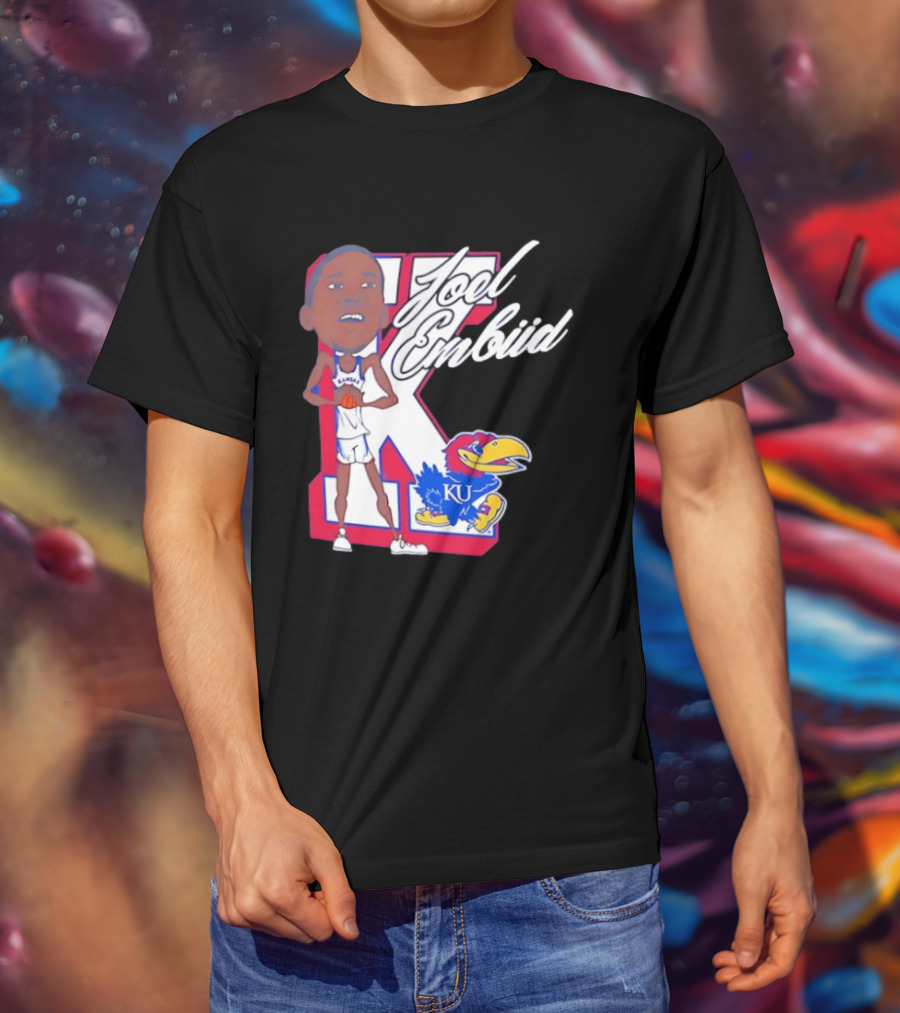Joel Embiid Kansas Jayhawks KU Cartoon Bobblehead T-Shirt