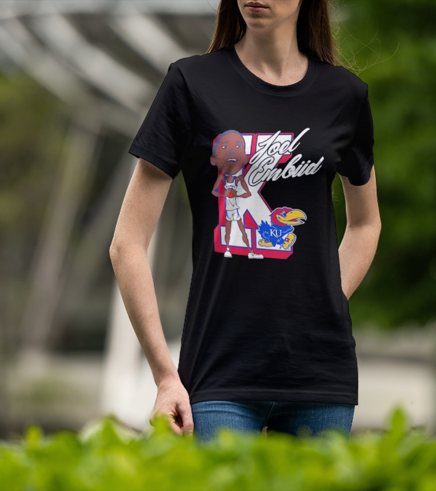 Joel Embiid Kansas Jayhawks KU Cartoon Bobblehead T-Shirt