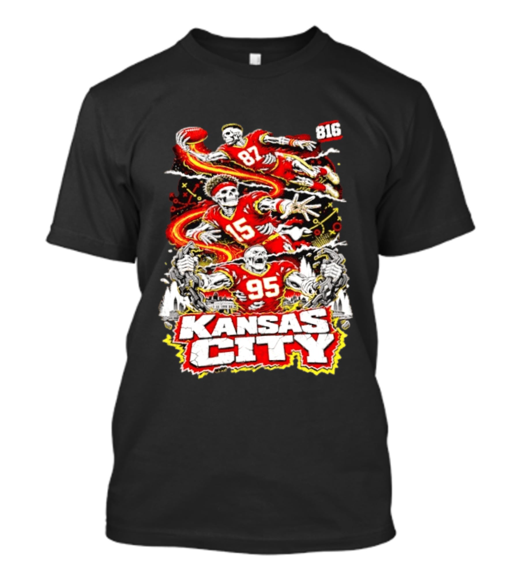 Kansas City Chiefs Skeleton Players Halloween 87 95 15 816 T-Shirt