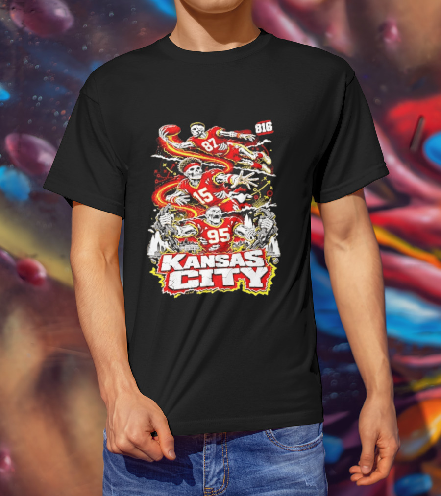 Kansas City Chiefs Skeleton Players Halloween 87 95 15 816 T-Shirt