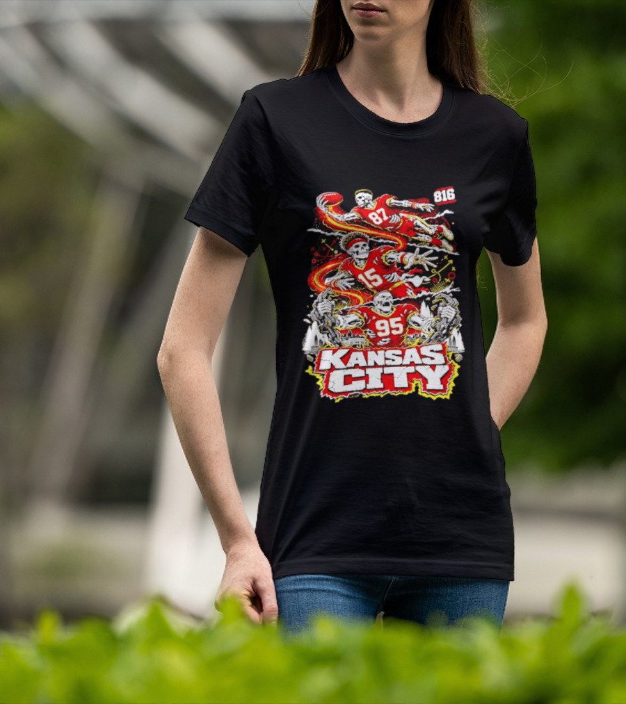 Kansas City Chiefs Skeleton Players Halloween 87 95 15 816 T-Shirt